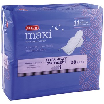 H-E-B Maxi with Flexi-Wings Overnight Pads - Extra Heavy, 20 ct