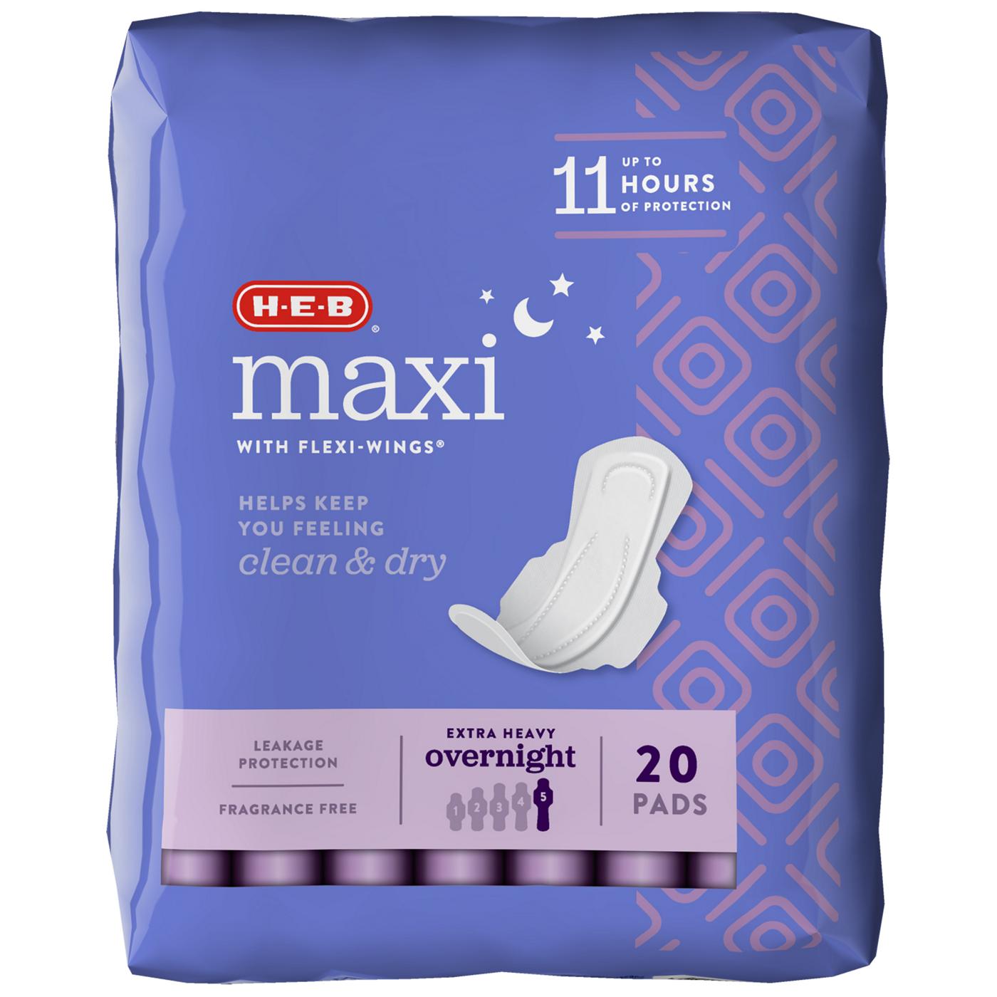 H-E-B Maxi with Flexi-Wings Overnight Pads - Extra Heavy; image 5 of 6