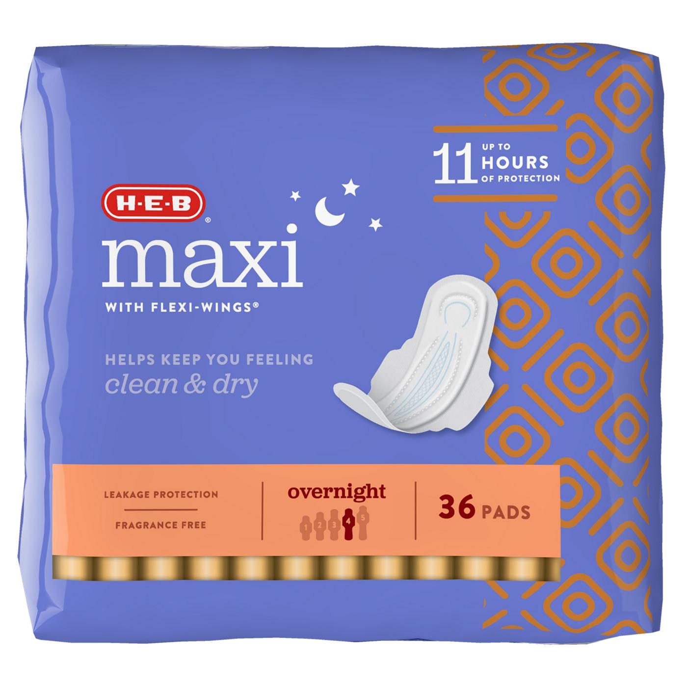 H-E-B Maxi with Flexi-Wings Overnight Pads; image 6 of 6