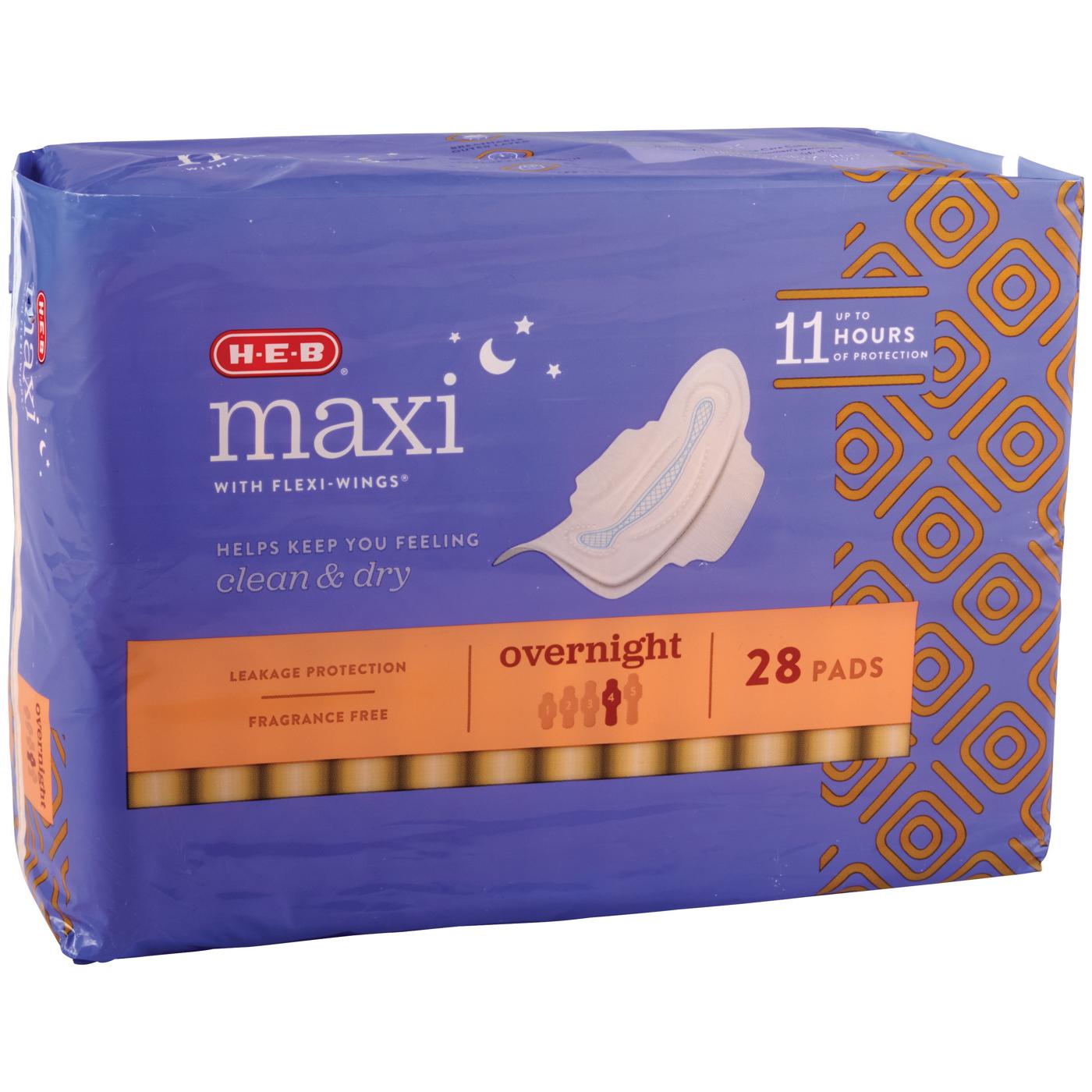 H-E-B Maxi with Flexi-Wings Overnight Pads; image 1 of 7
