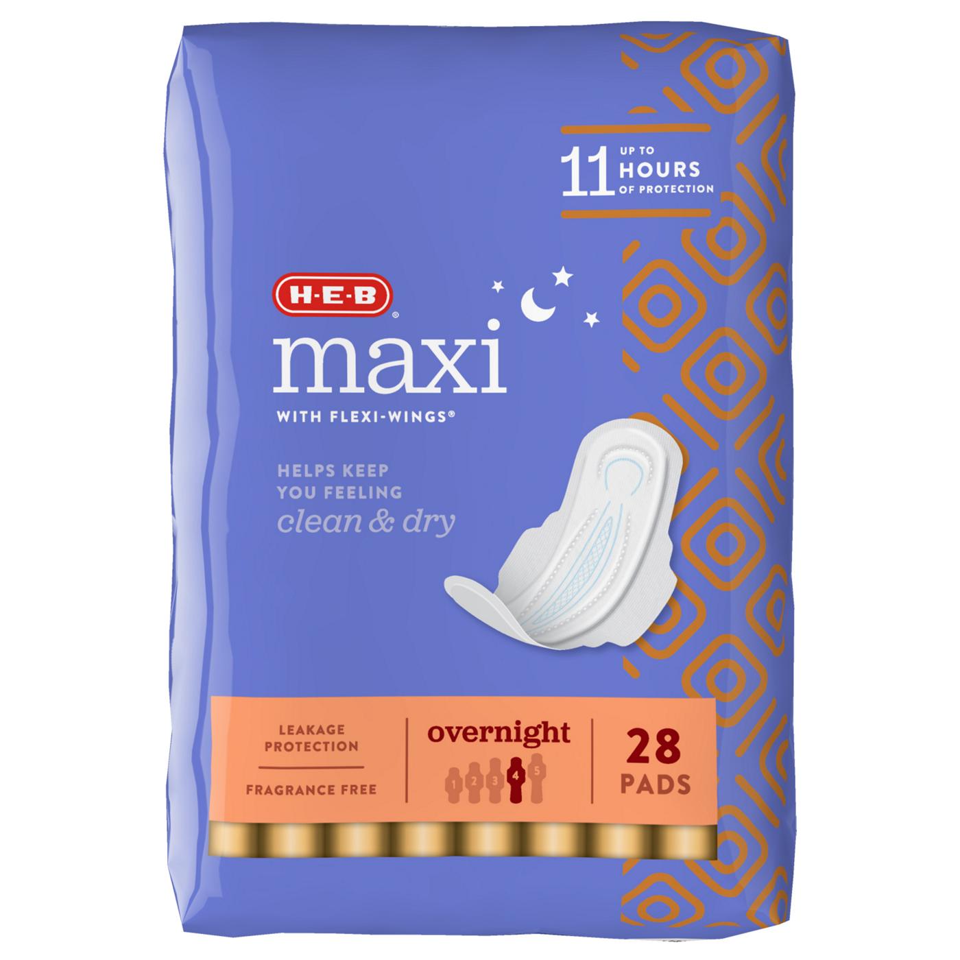 H-E-B Maxi with Flexi-Wings Overnight Pads; image 6 of 7