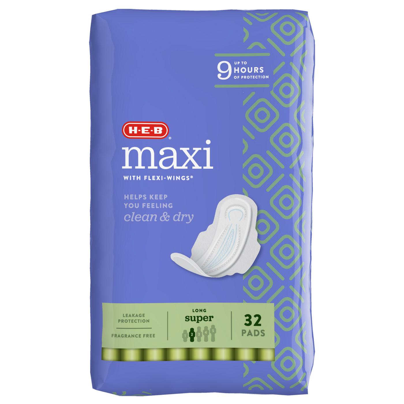 H-E-B Maxi with Flexi-Wings Long Pads - Super; image 1 of 9