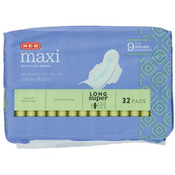 H-E-B Maxi with Flexi-Wings Long Pads - Super, 32 ct