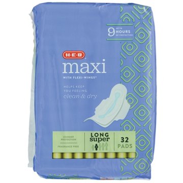 H-E-B Maxi with Flexi-Wings Long Pads - Super, 32 ct