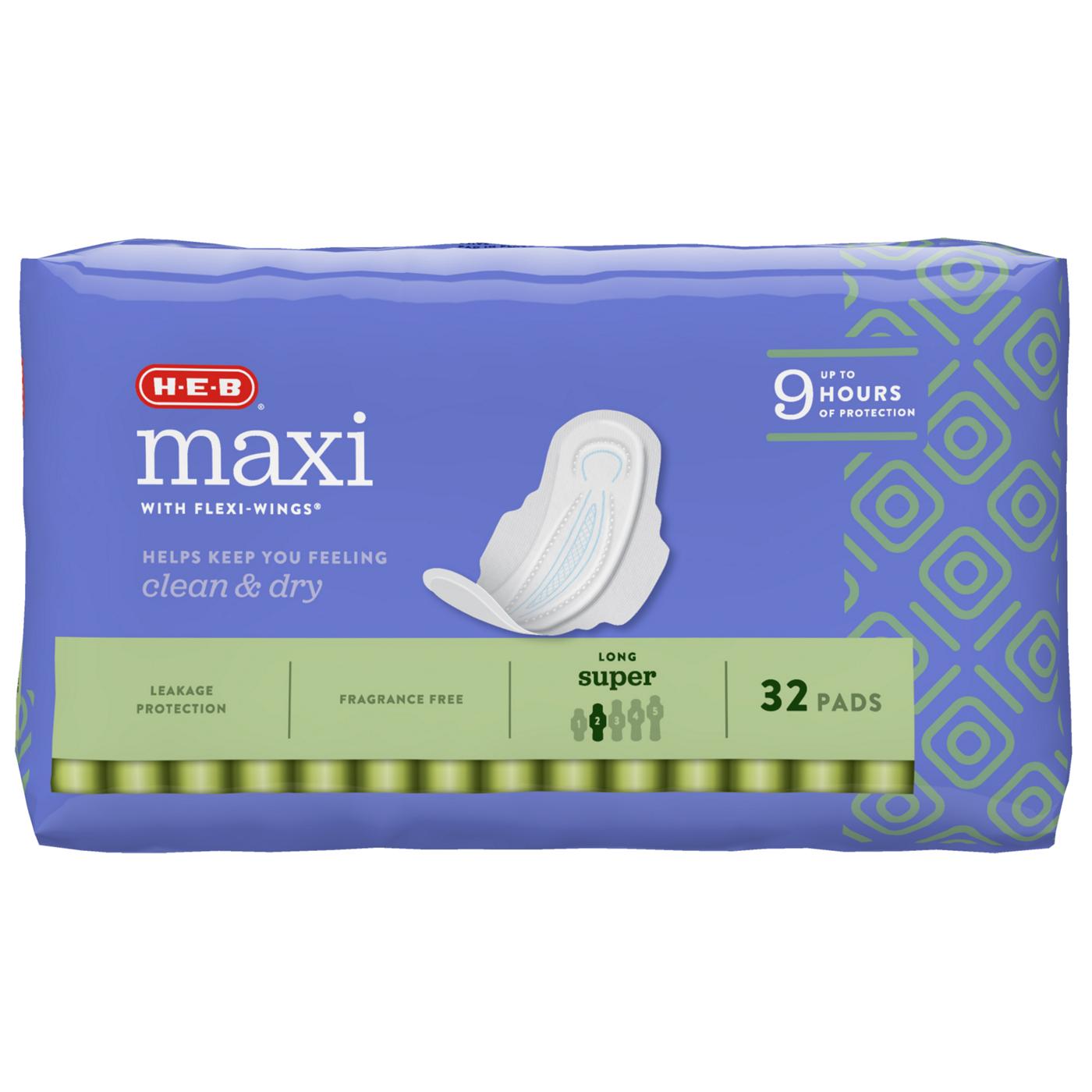 H-E-B Maxi with Flexi-Wings Long Pads - Super; image 8 of 9