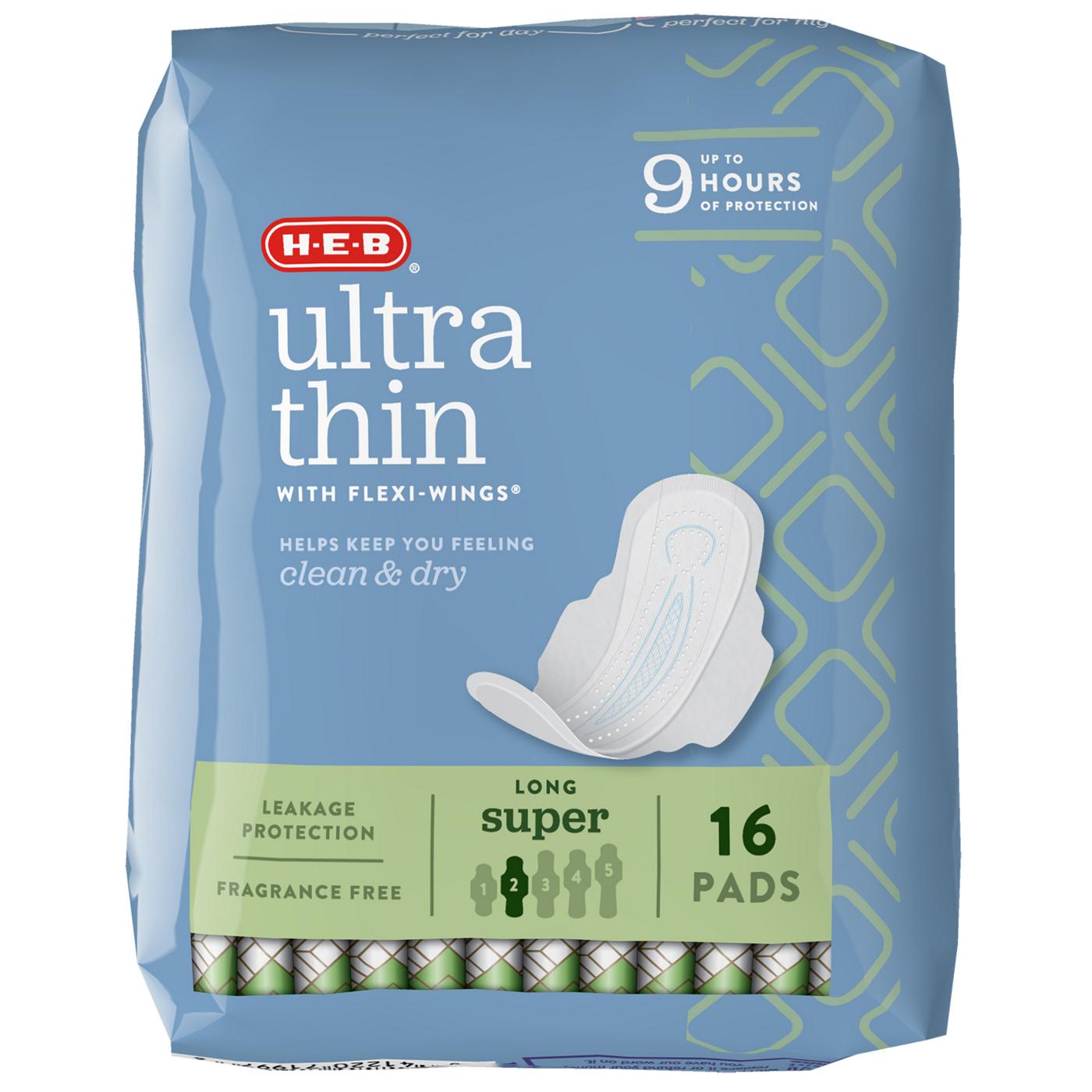 H-E-B Ultra Thin with Flexi-Wings Long Pads - Super; image 4 of 4