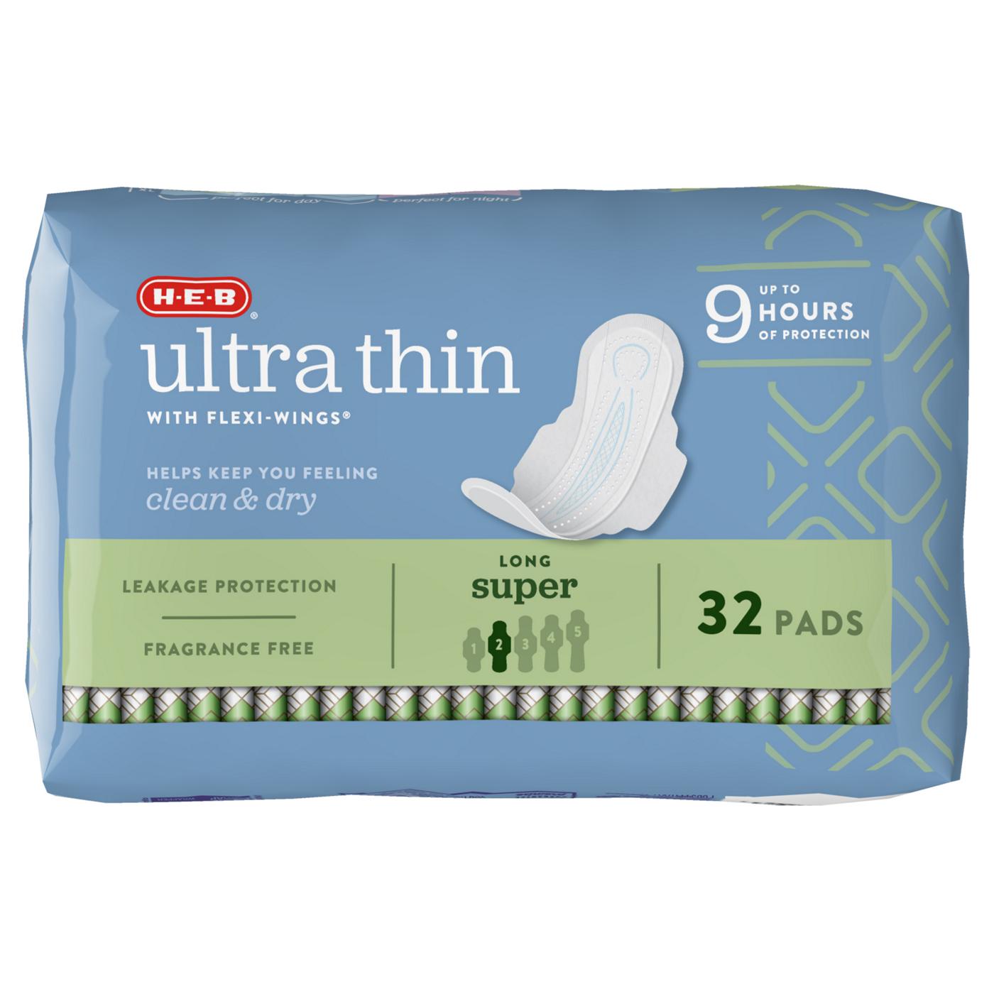 H-E-B Ultra Thin with Flexi-Wings Long Pads - Super; image 6 of 7
