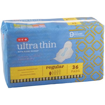 H-E-B Ultra Thin with Flexi-Wings Pads - Regular, 36 ct