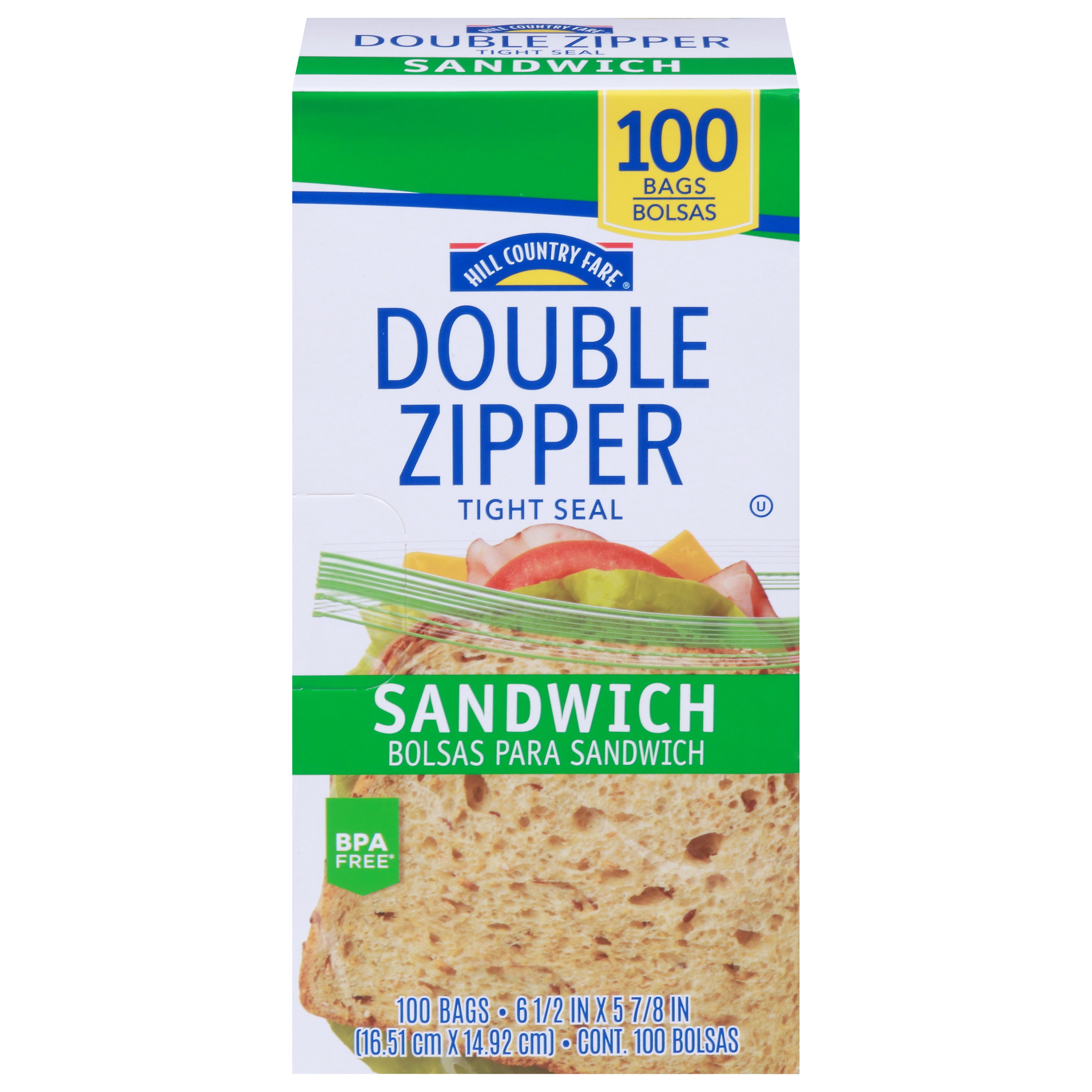 Great Value Double Zipper Sandwich Bags, 100 Count