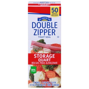 Hill Country Fare Double Zipper Quart Storage Bags, 50 ct