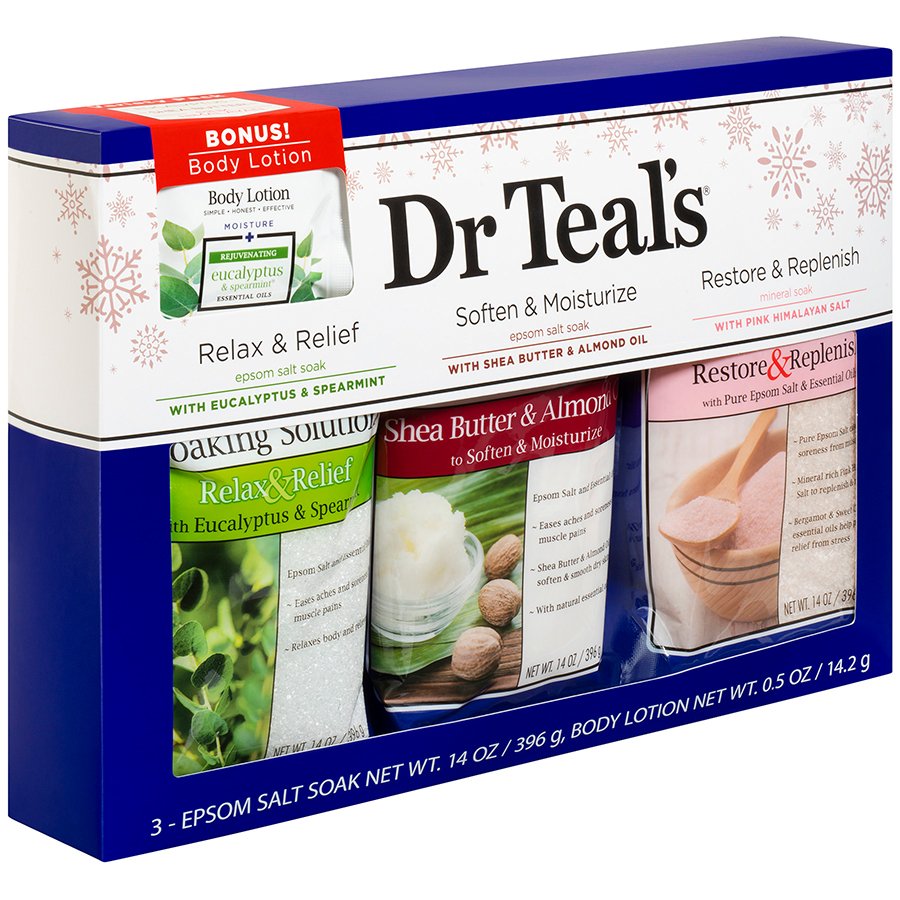 Dr. Teal's Epsom Salt Trio Set Eucalyptus Shea Pink Himalayan Shop