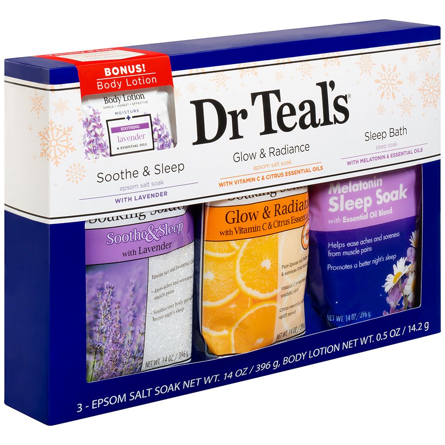 Dr. Teal's Epsom Salt Trio Set Lavender Melatonin Vitamin C Shop Bath