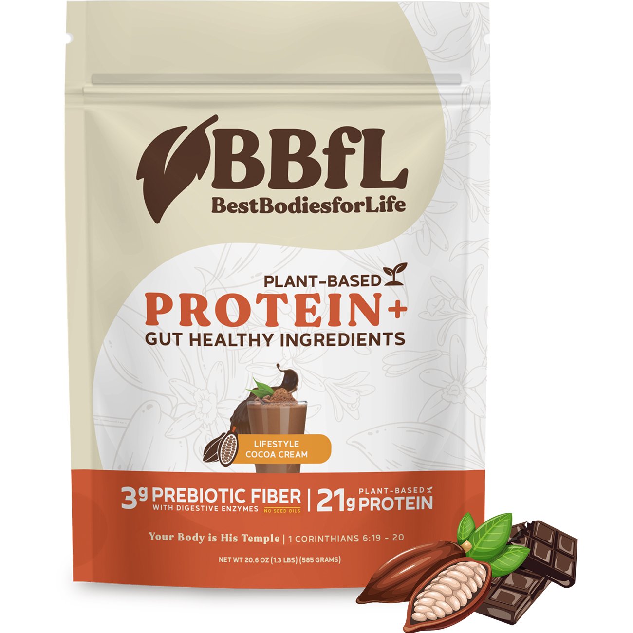 BestBodiesforLife 21g Plant-Based Protein & Meal Replacement Lifestyle Shake - Cocoa Cream, 20.6 oz