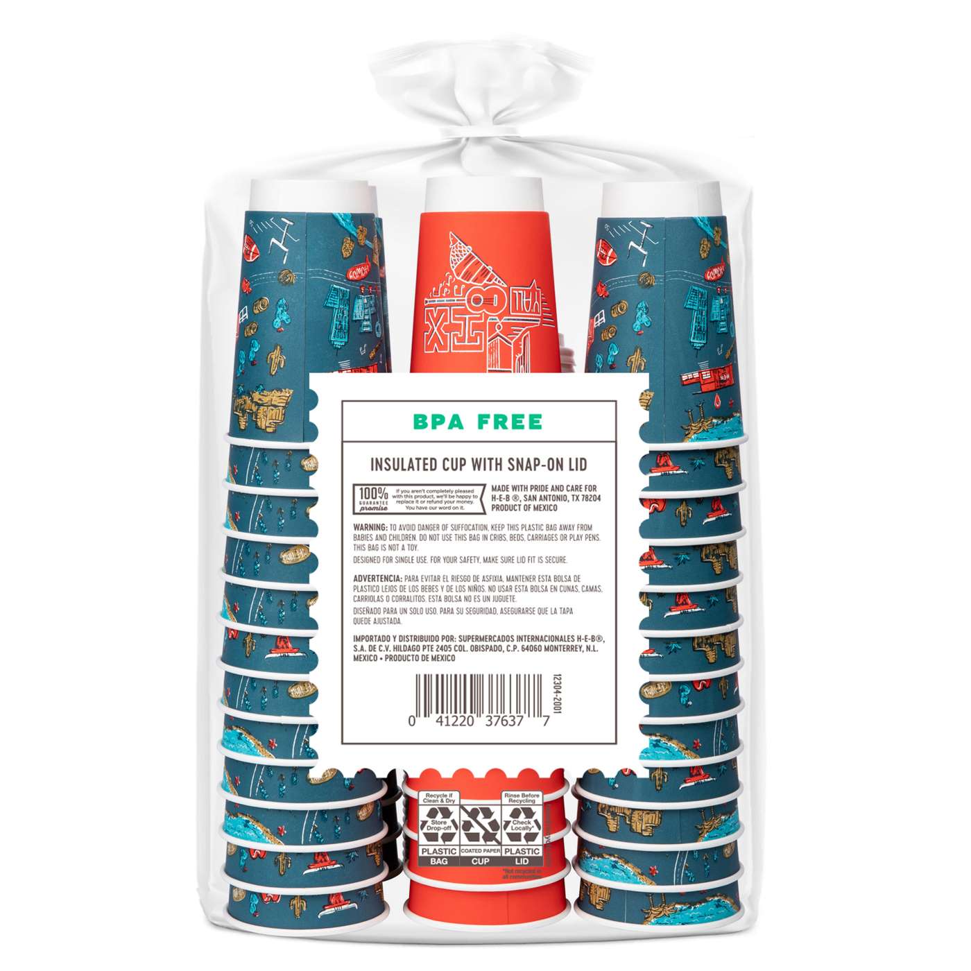 HEB Insulated 16 oz Disposable Coffee Cups with SnapOn Lids Value