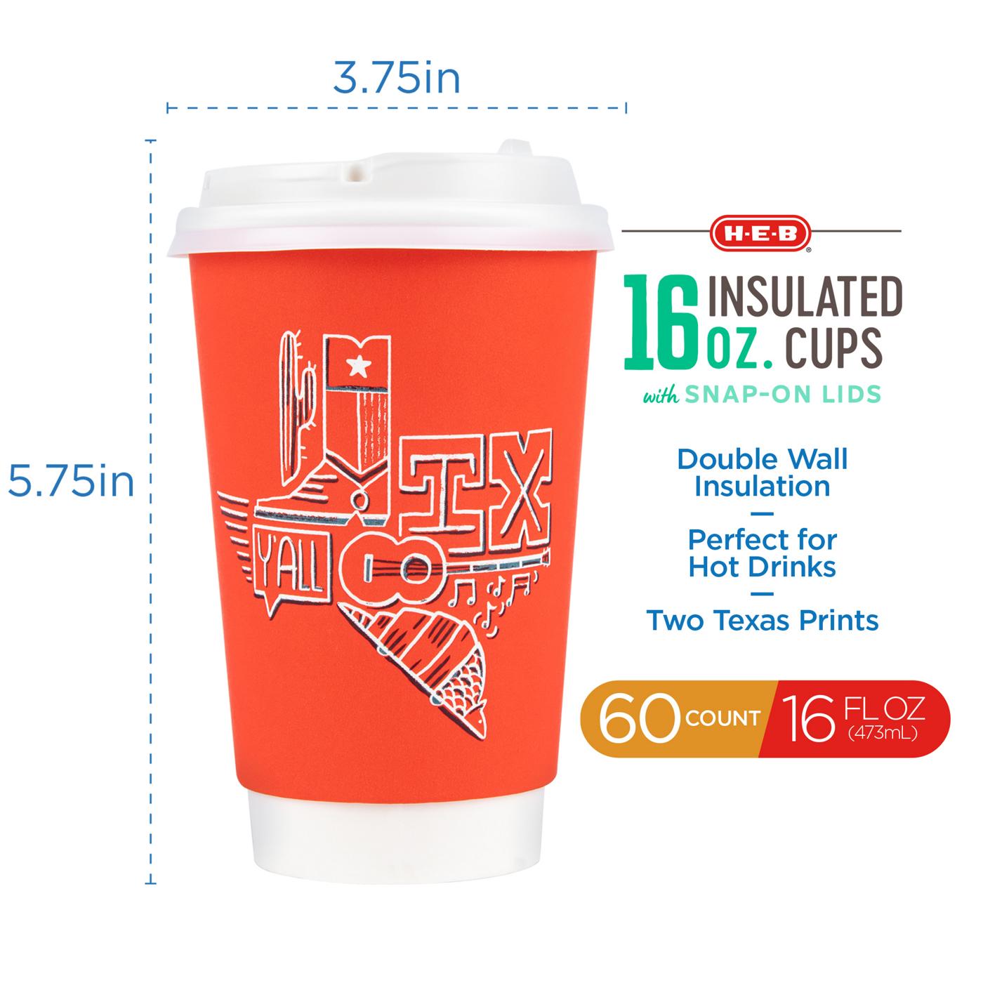 HEB Insulated 16 oz Disposable Coffee Cups with SnapOn Lids Value