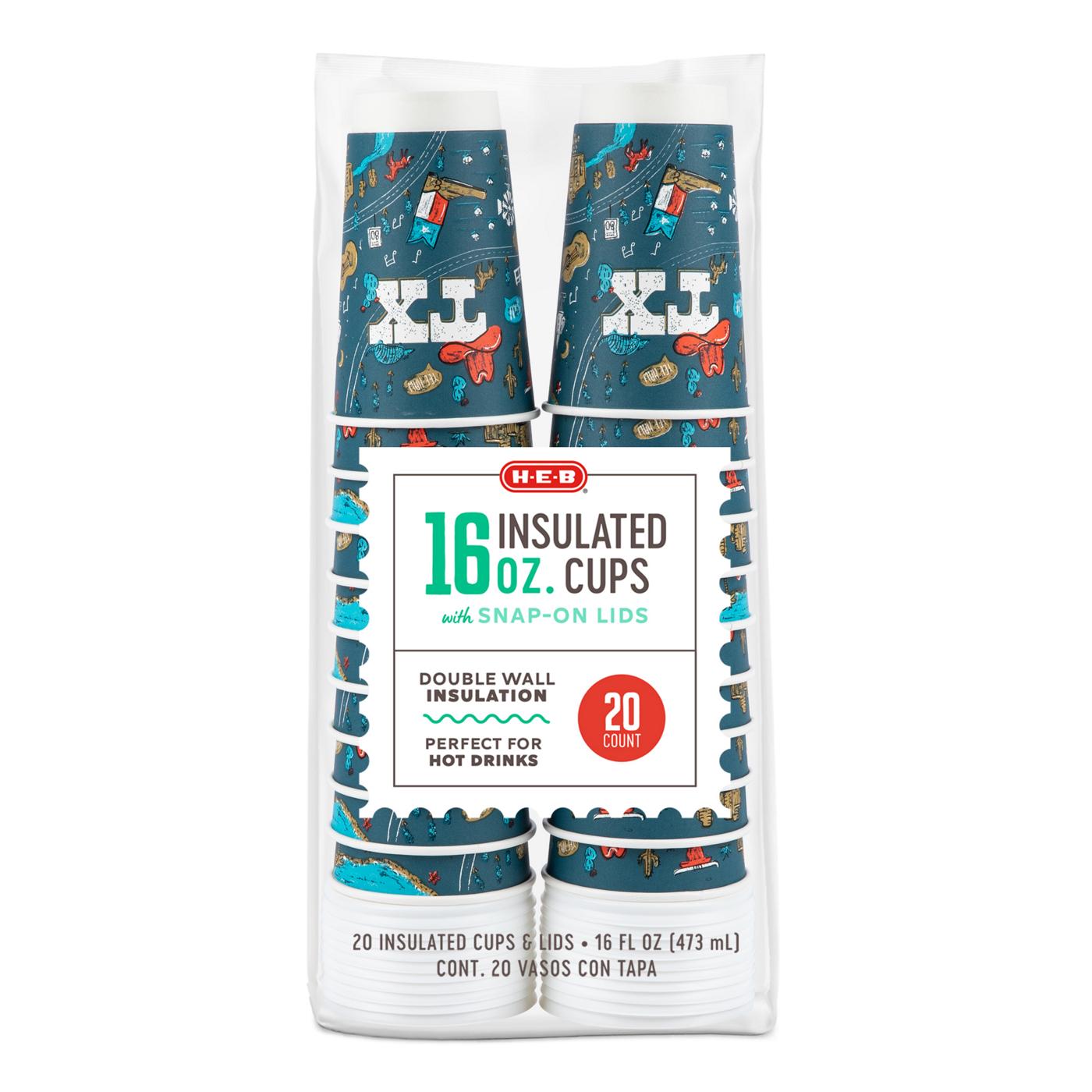 H-E-B Insulated 16 oz Disposable Coffee Cups with Snap-On Lids - Value Pack  - Shop Drinkware at H-E-B