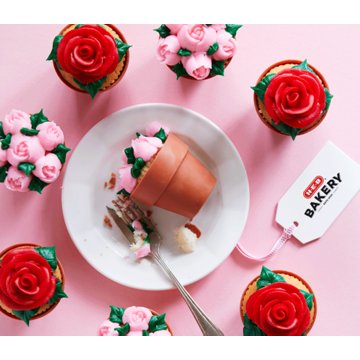 H-E-B Bakery White Cupcake Flower Pot with Elite Icing, Floral Designs Vary, 1 ct