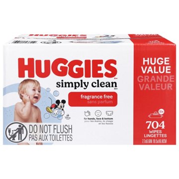 Huggies Simply Clean Fragrance Free Baby Wipes, 11 pk, 704 ct