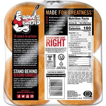 Dave's Killer Bread Burger Buns Done Right Organic Hamburger Buns, 8 ct