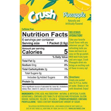 Crush Sugar Free Powder Drink Mix Packets - Pineapple, 6 ct