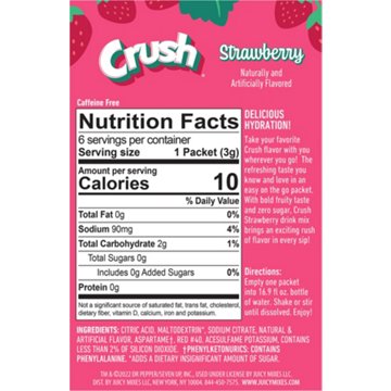Crush Sugar Free Powder Drink Mix Packets - Strawberry, 6 ct
