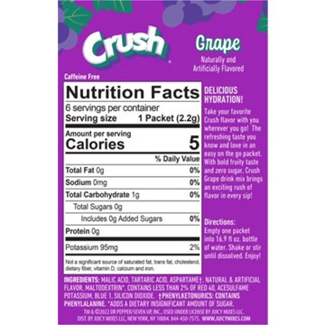 Crush Sugar Free Powder Drink Mix Packets - Grape, 6 ct