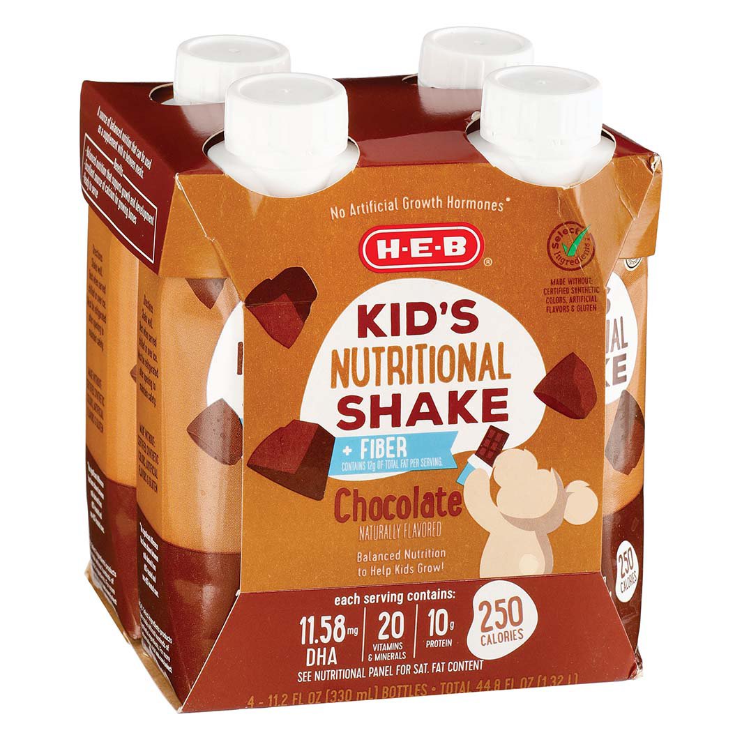 H-E-B Kid's Nutritional Shake + Fiber - Chocolate, 4 pk