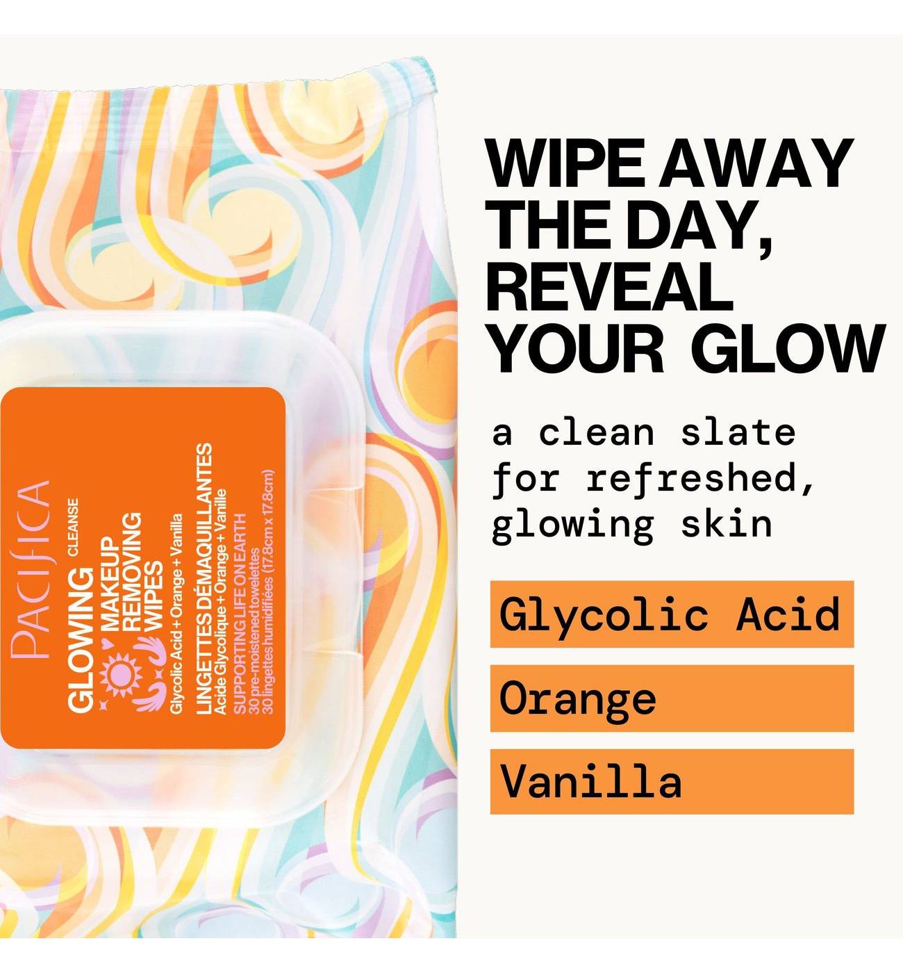 Pacifica Glowing Glycolic Acid Orange & Vanilla Makeup Removing Wipes; image 4 of 7