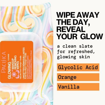 Pacifica Glowing Glycolic Acid Orange & Vanilla Makeup Removing Wipes, 30 ct