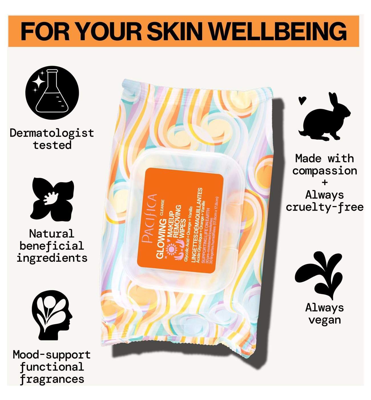 Pacifica Glowing Glycolic Acid Orange & Vanilla Makeup Removing Wipes; image 6 of 7