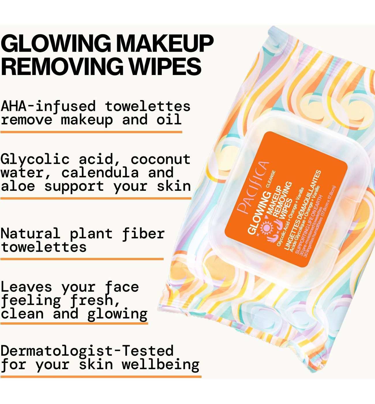 Pacifica Glowing Glycolic Acid Orange & Vanilla Makeup Removing Wipes; image 7 of 7