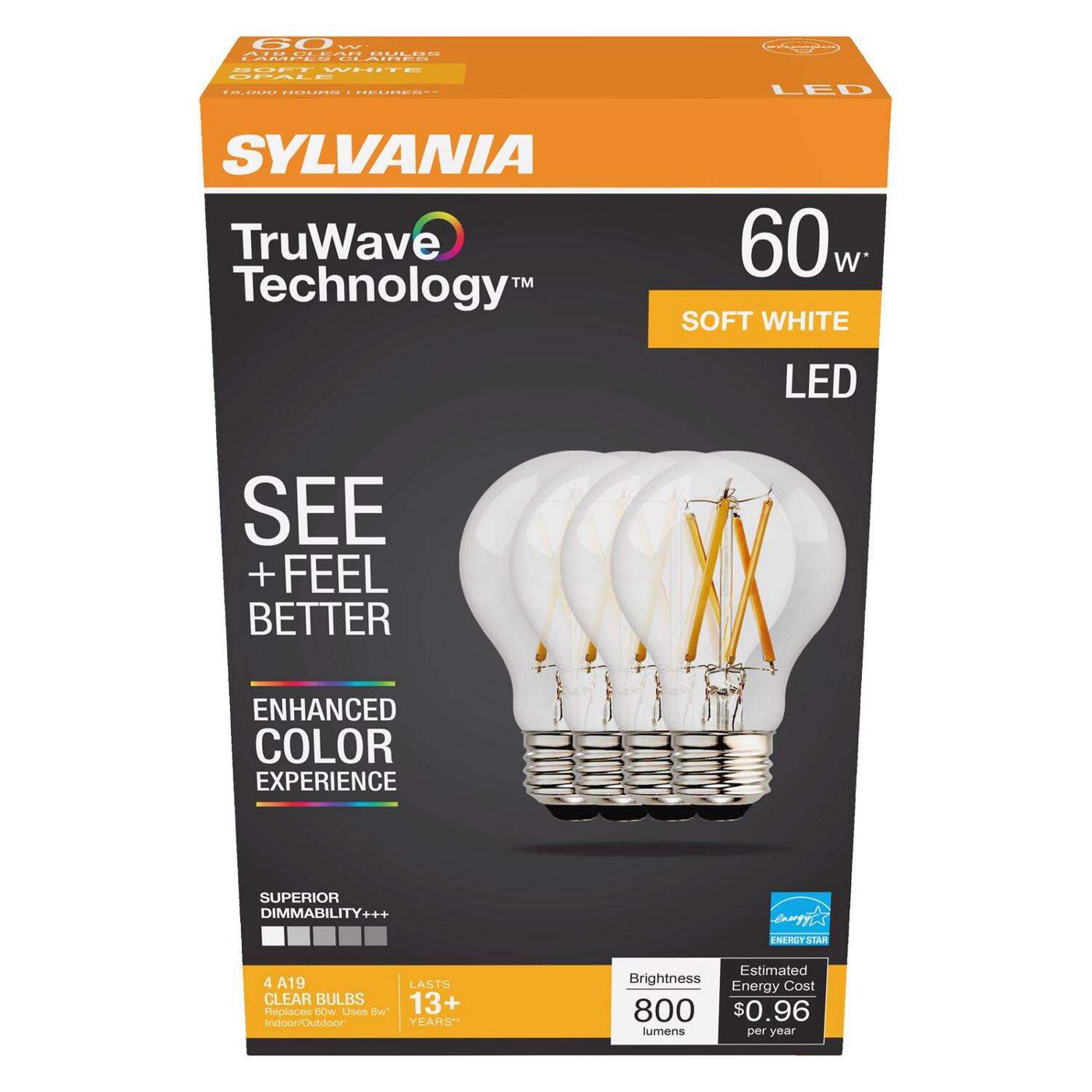 Sylvania TruWave A19 60-Watt Clear LED Light Bulbs - Soft White; image 1 of 2