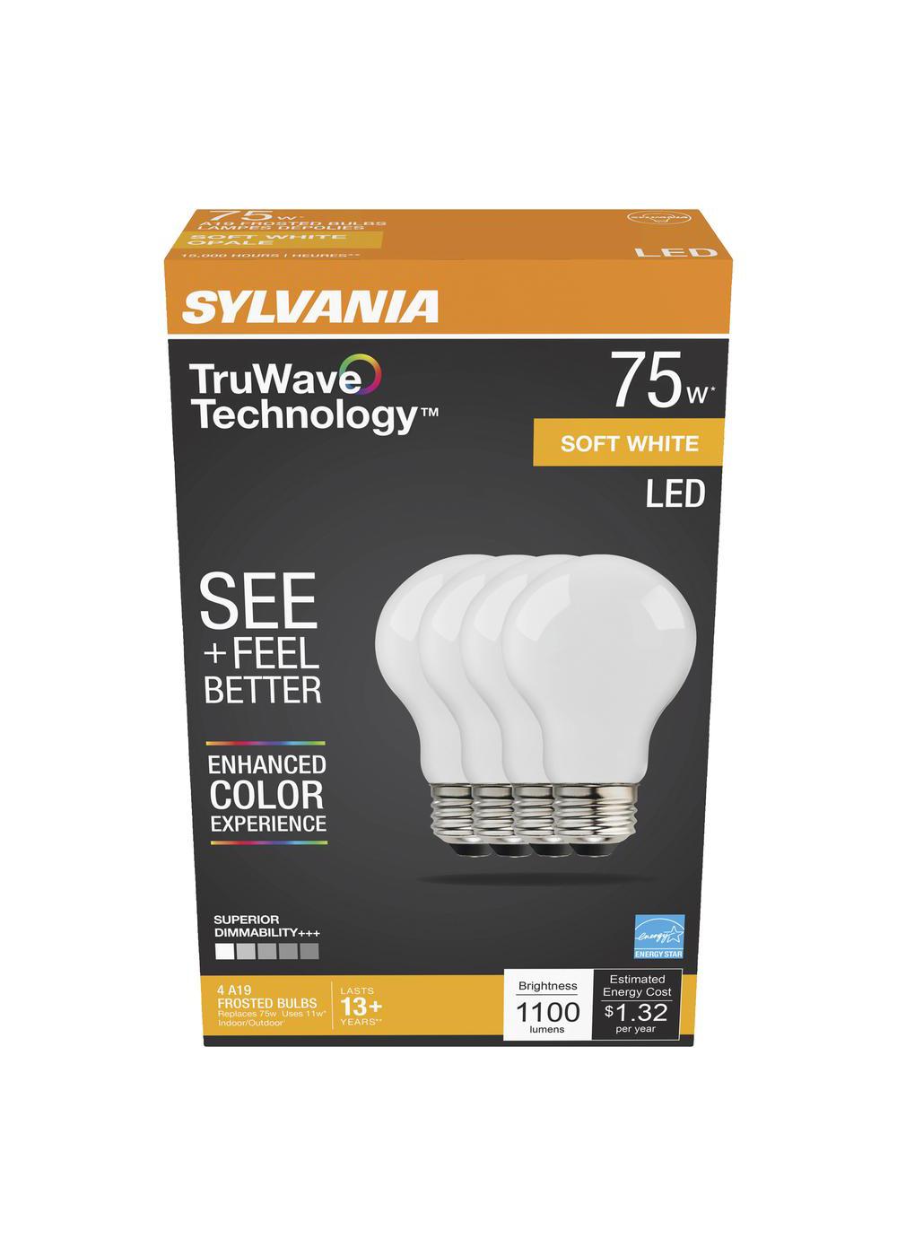 Sylvania TruWave A19 75-Watt Frosted LED Light Bulbs - Soft White; image 1 of 2