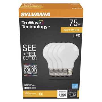 Sylvania TruWave A19 75-Watt Frosted LED Light Bulbs - Soft White, 4 pk