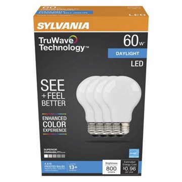 Sylvania TruWave A19 60-Watt Frosted LED Light Bulbs - Daylight, 4 pk