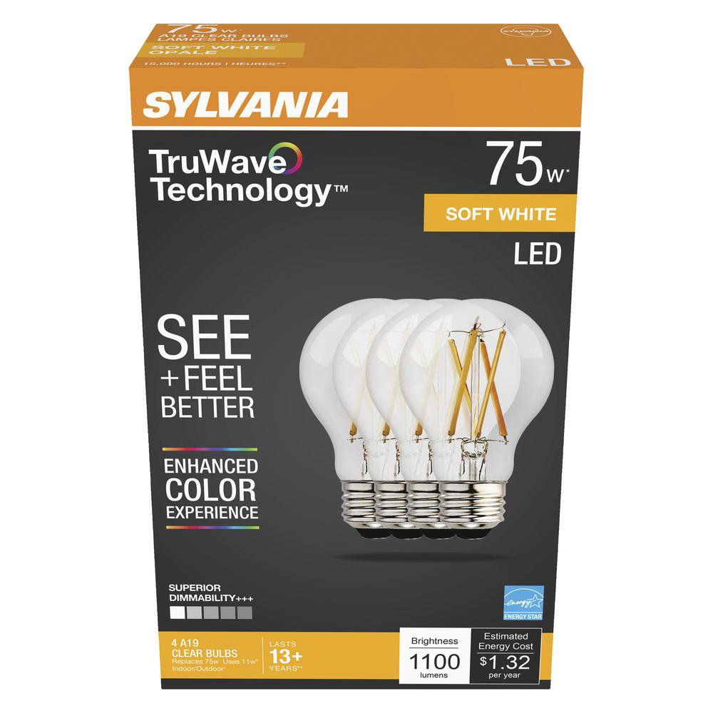 Sylvania TruWave A19 75-Watt Clear LED Light Bulbs - Soft White - Shop ...