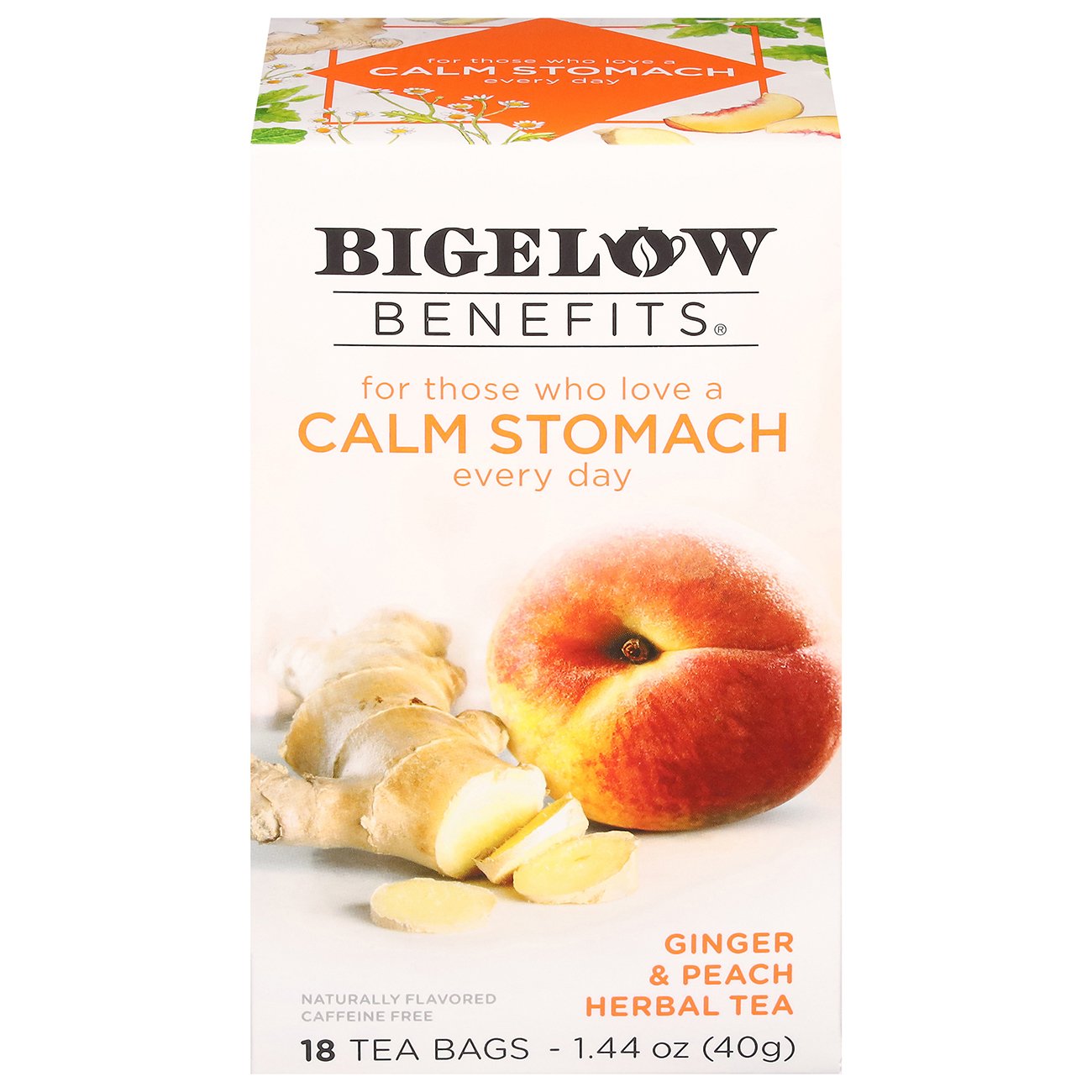 Bigelow Benefits Herbal Tea Ginger Peach, 18 Count (Pack of 2