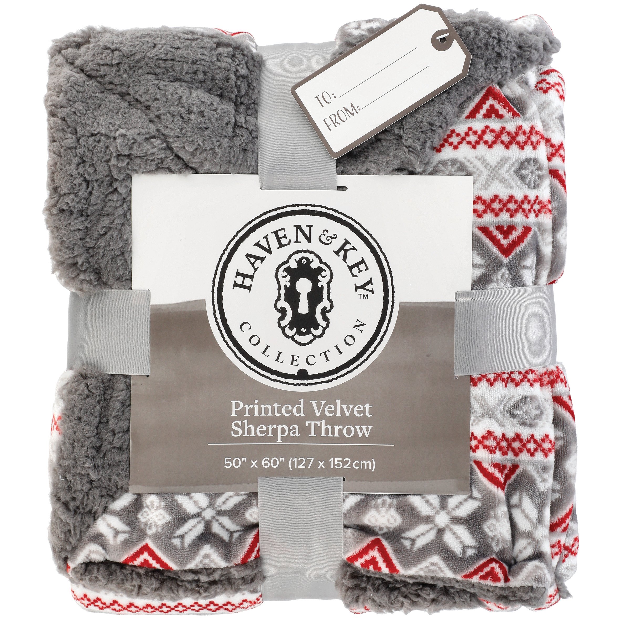 Haven & Key Gray Fair Isle Printerd Velvet Sherpa Throw Shop Blankets