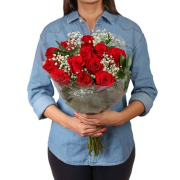 BLOOMS by H-E-B Designer Dozen Red Roses Flower Bouquet