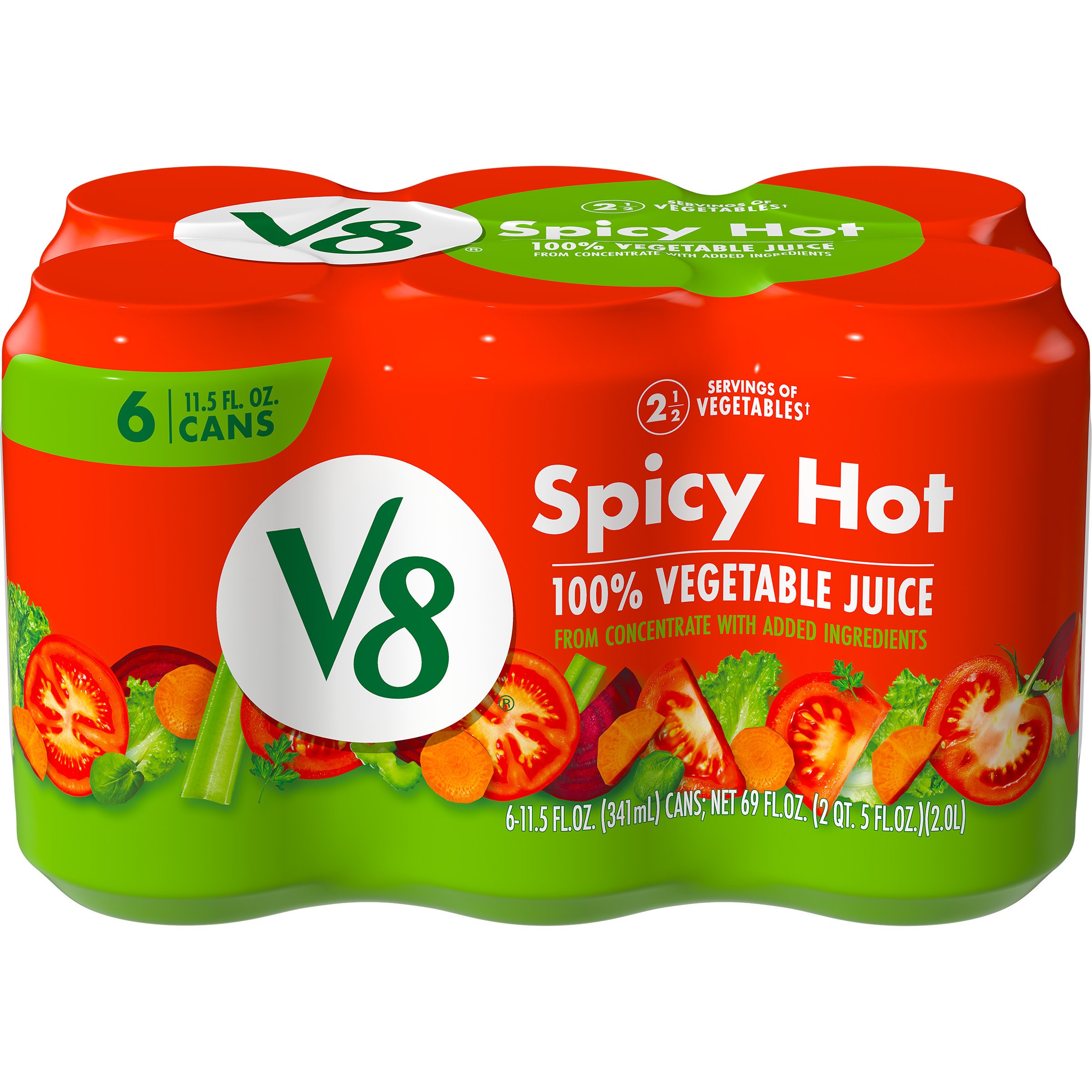 V8 Spicy Hot 100% Vegetable Juice 6 pk Cans, 11.5 oz