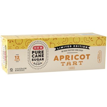H-E-B Pure Cane Sugar Apricot Tart Soda 12 pk Cans, 12 oz