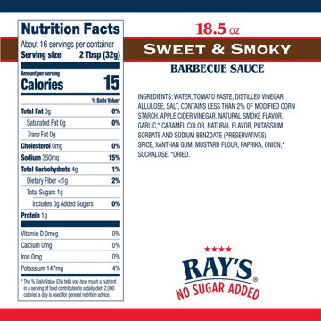 Sweet Baby Ray's No Sugar Added Sweet & Smoky Barbecue Sauce, 18.5 oz