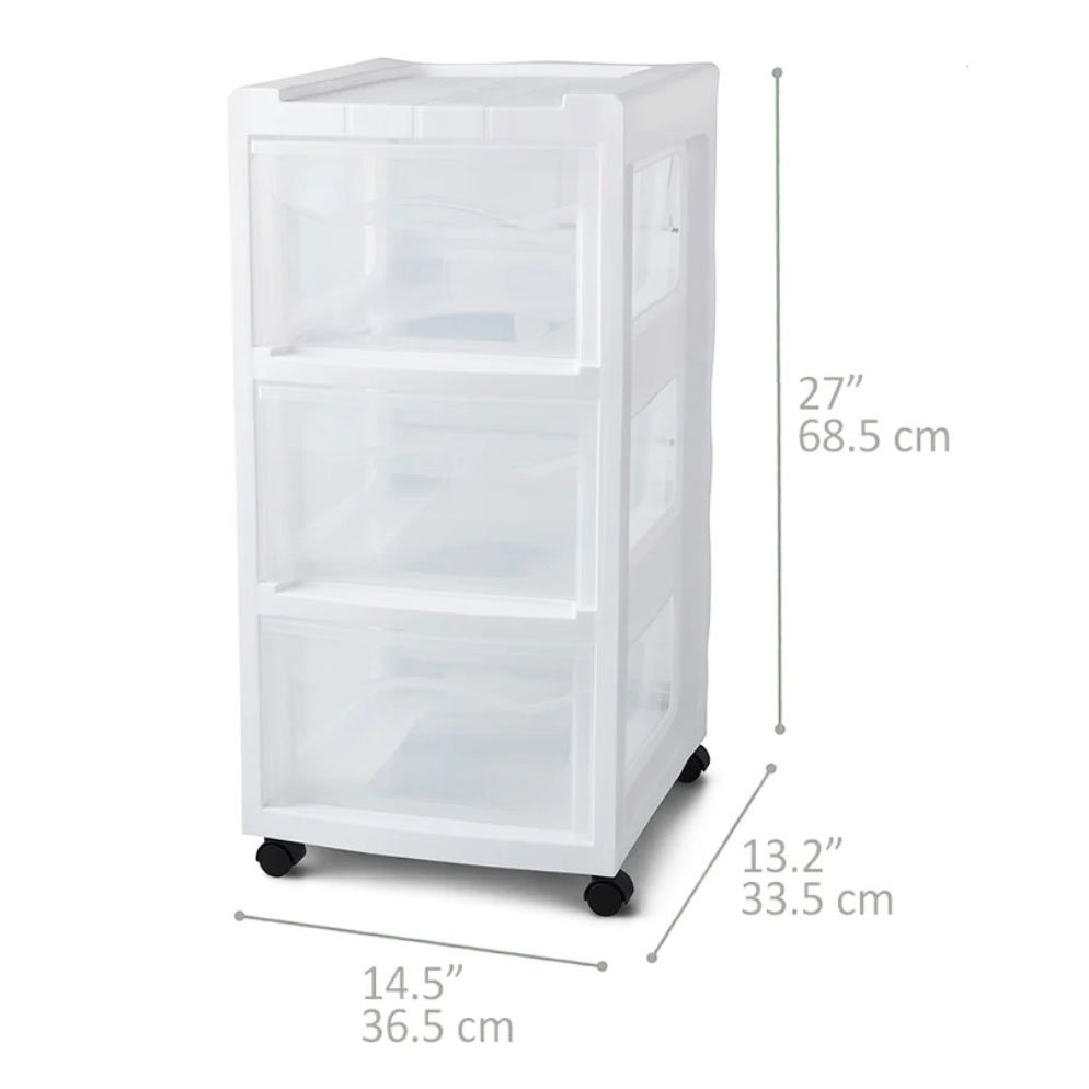 Homeplast Vesta 24 Inch Tall Plastic 3 Drawer Home Storage