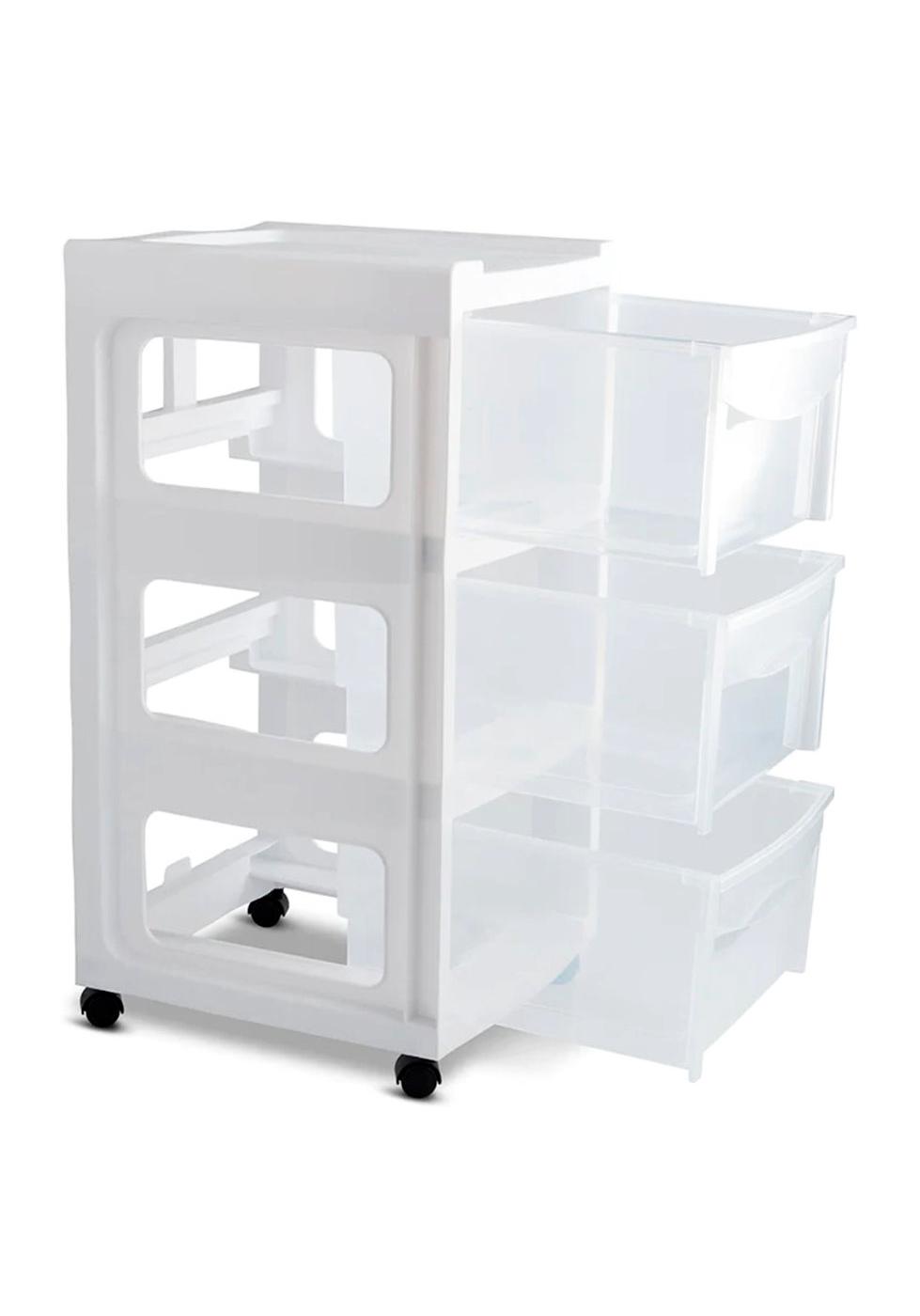 Iris 3-Drawer Rolling Storage Cart with Organizer Top, White