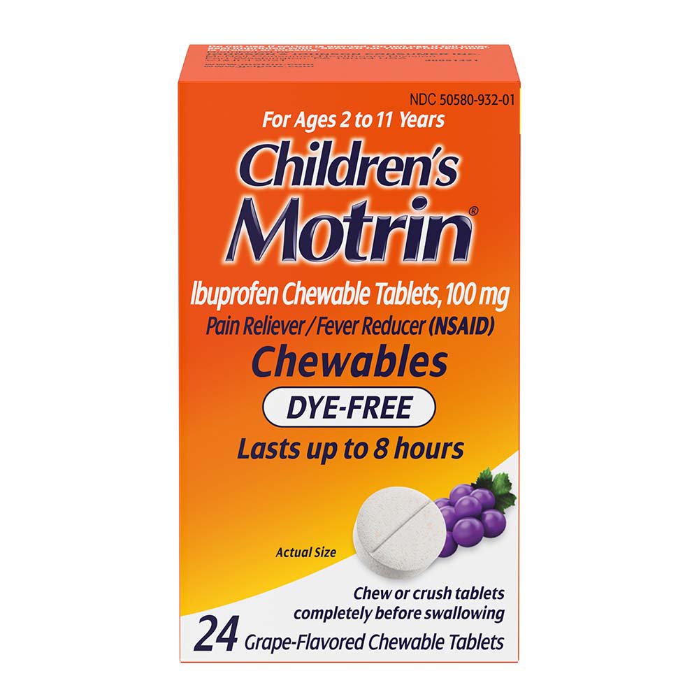 Children's Motrin IBuprofen Chewable Tablets DyeFree, 100 Mg, Grape