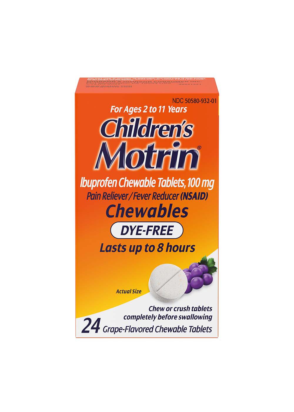 Children's Motrin IBuprofen Chewable Tablets Dye-Free, 100 Mg, Grape; image 1 of 3