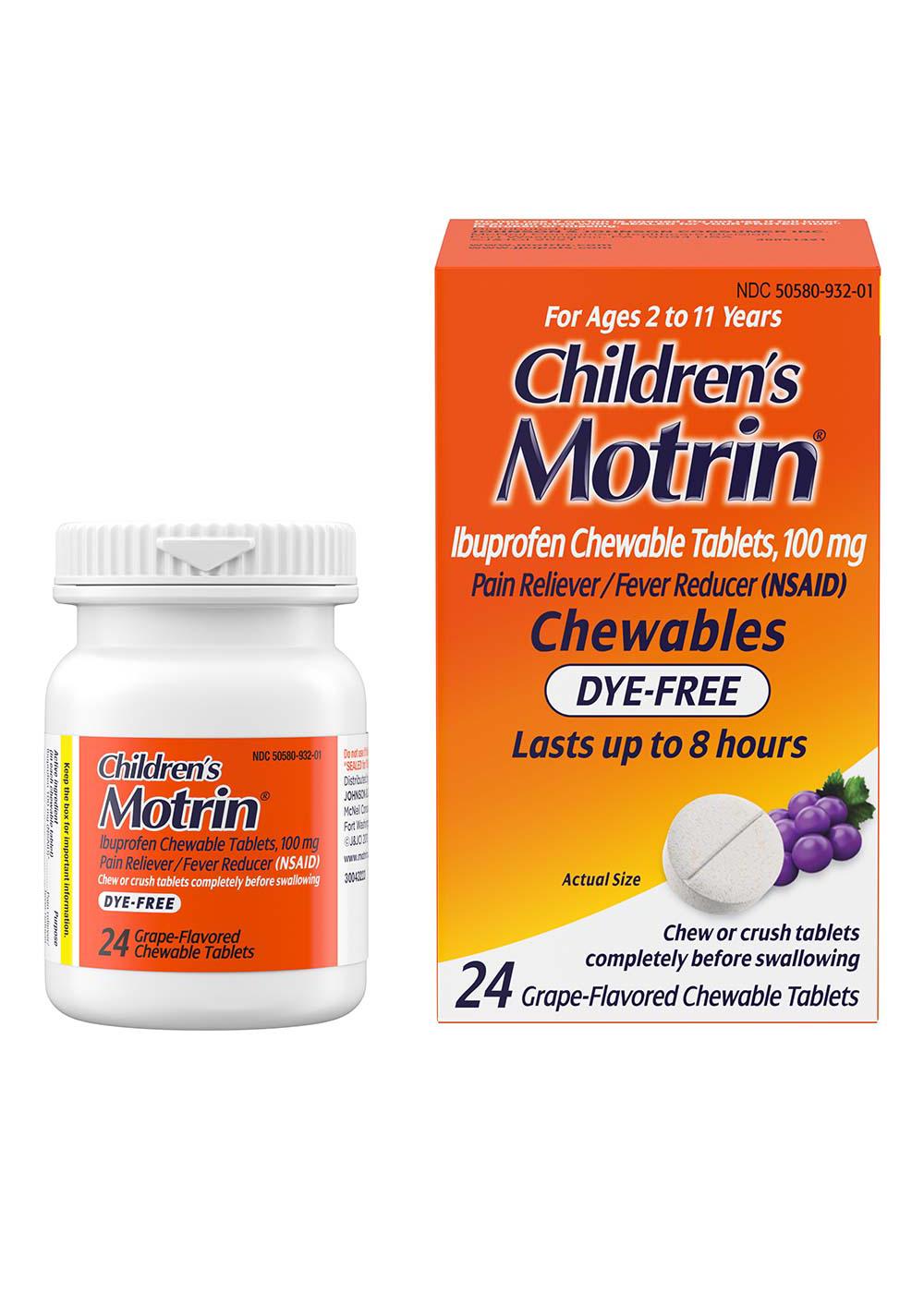 Children's Motrin IBuprofen Chewable Tablets Dye-Free, 100 Mg, Grape; image 2 of 3