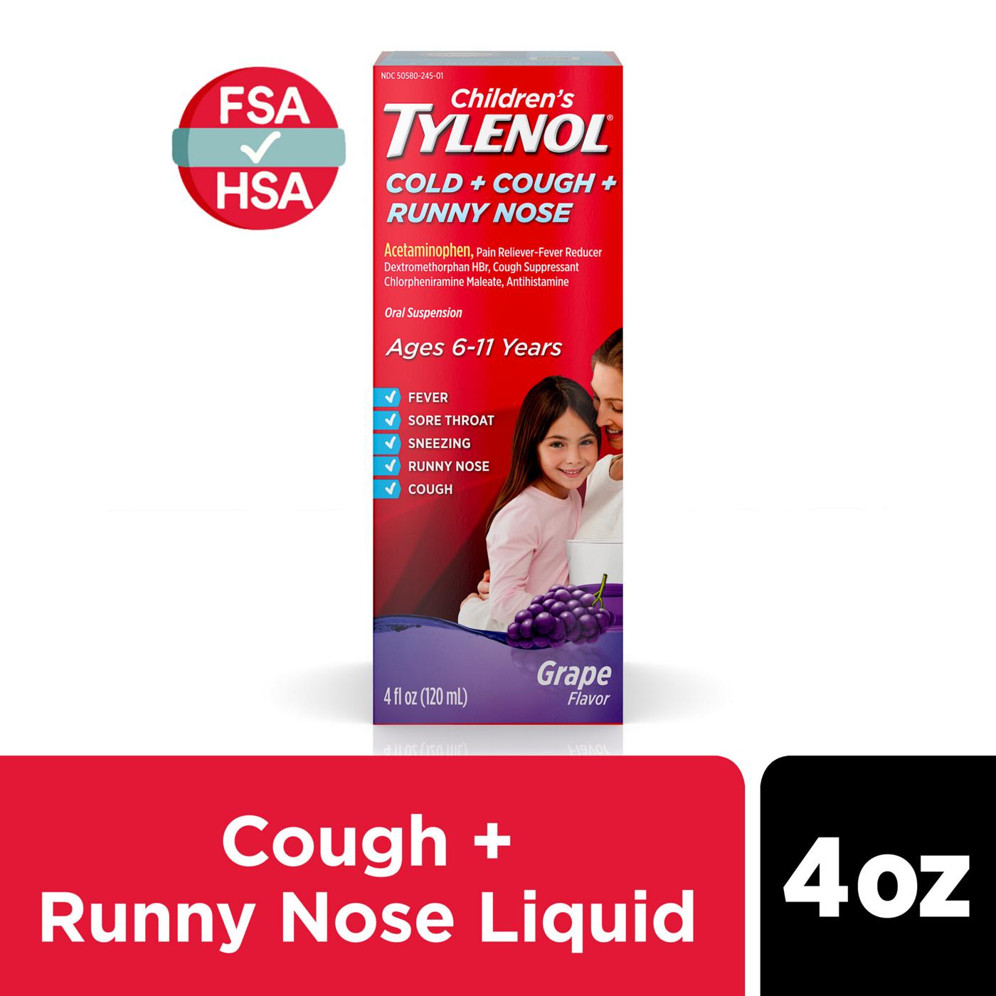 Tylenol Children's Cold + Cough + Runny Nose Oral Suspension - Grape; image 3 of 6