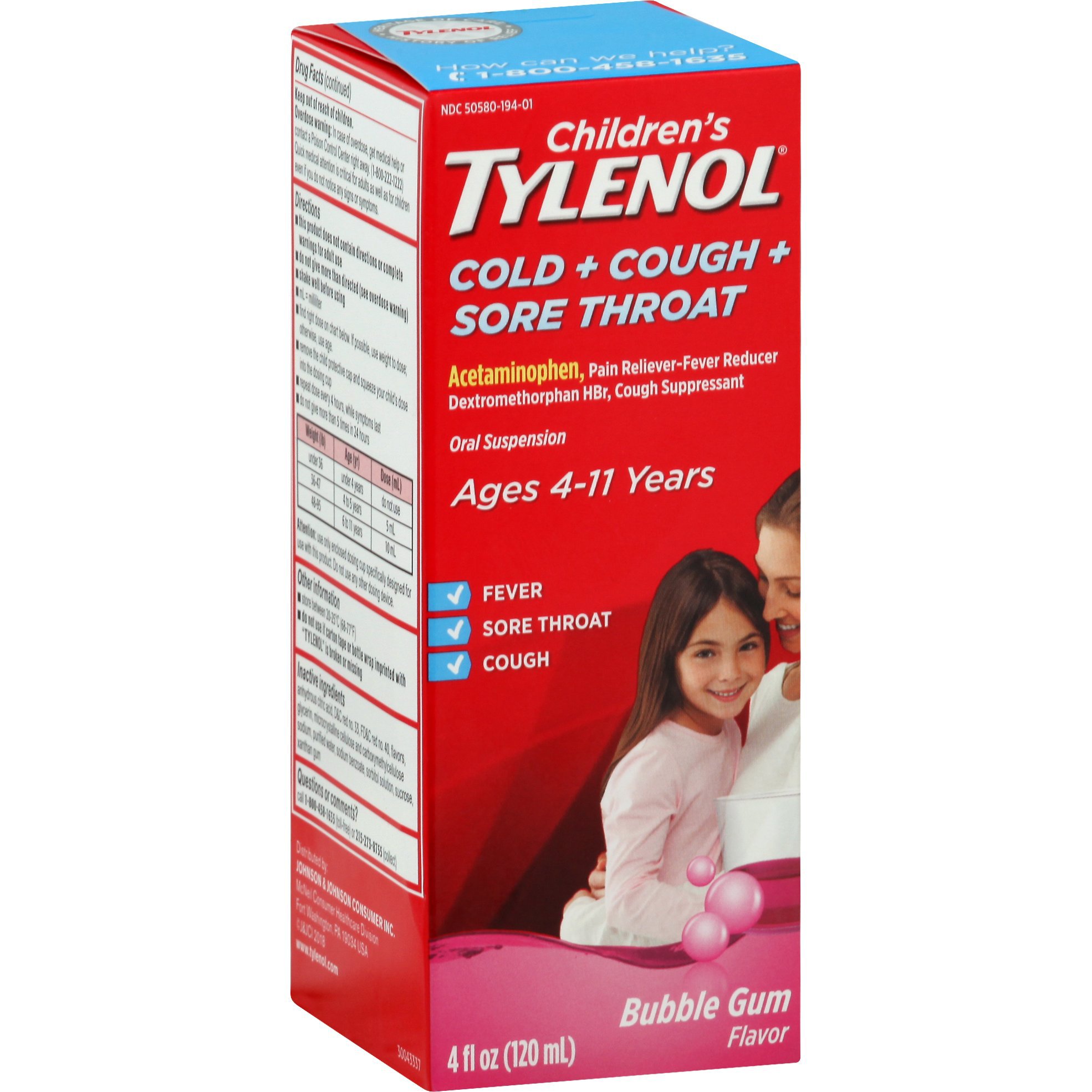 Tylenol Children's Cold + Cough + Sore Throat Bubble Gum Oral