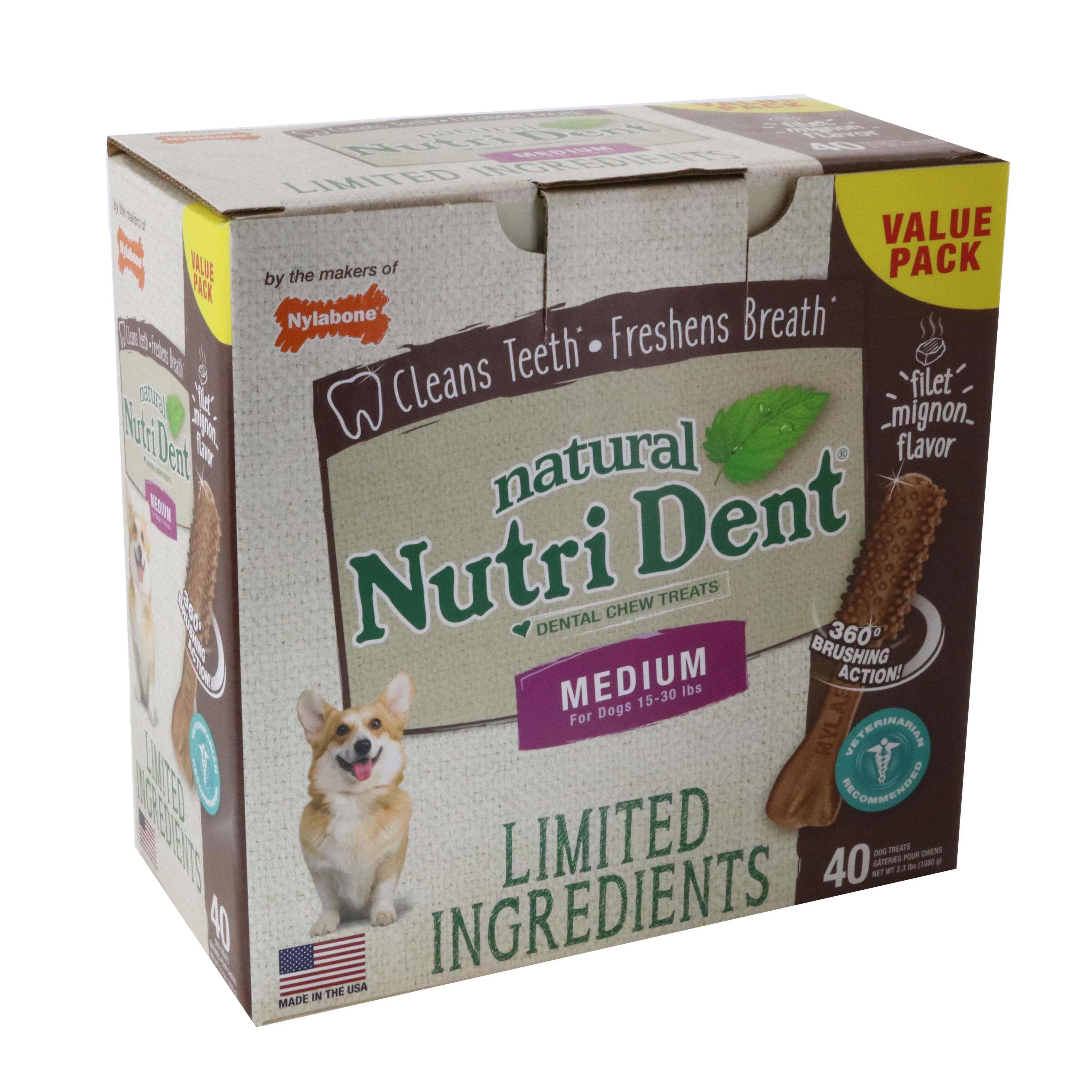 Nylabone Nutri Dent Medium Filet Mignon Dog Dental Chews Shop Bones